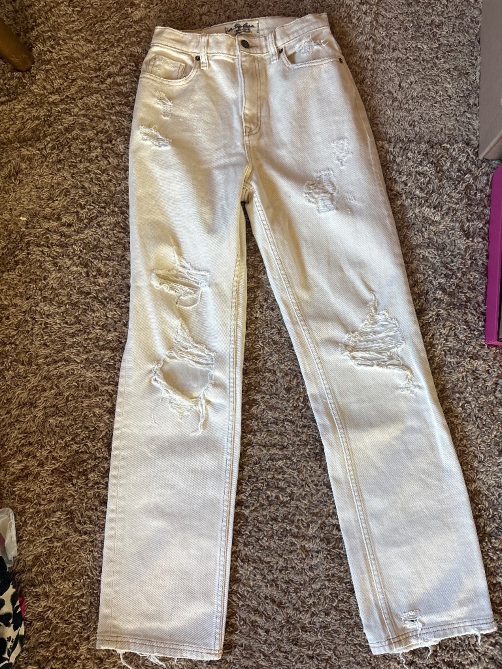 We The Free Crvy Womens Skinny Jeans Cream 26 High Rise Classic‎ Boho Distressed
